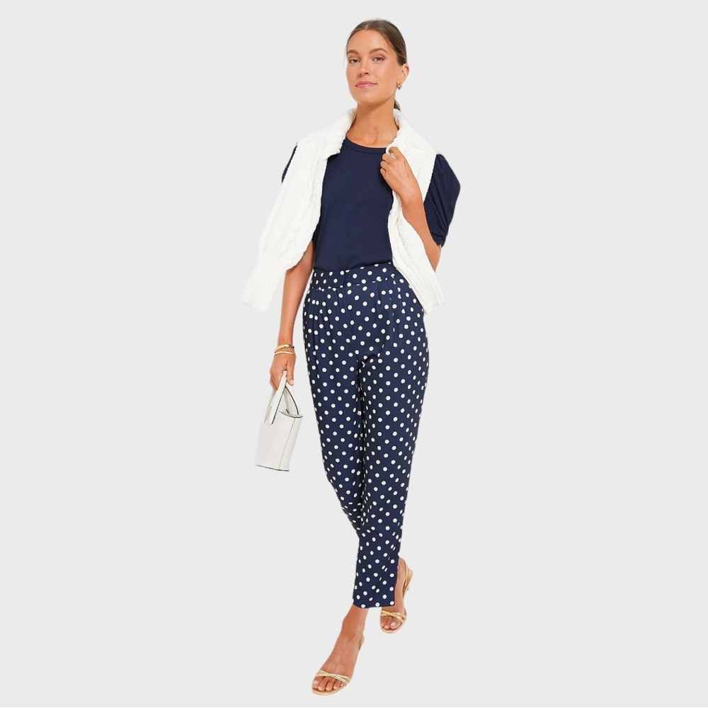 Tuckernuck | NEW Pixie Polka Dot Preppy Pleated Trouser in Navy & White Size XS